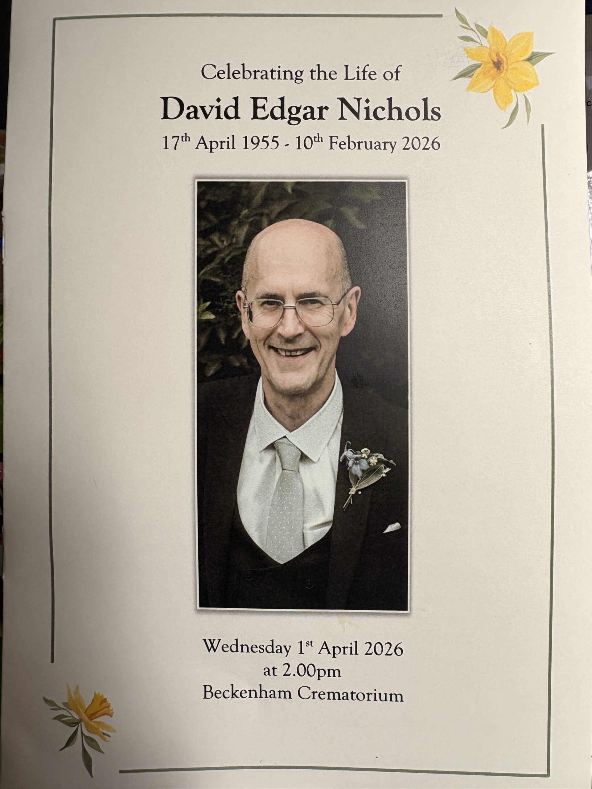 photo of the front cover of the order of service